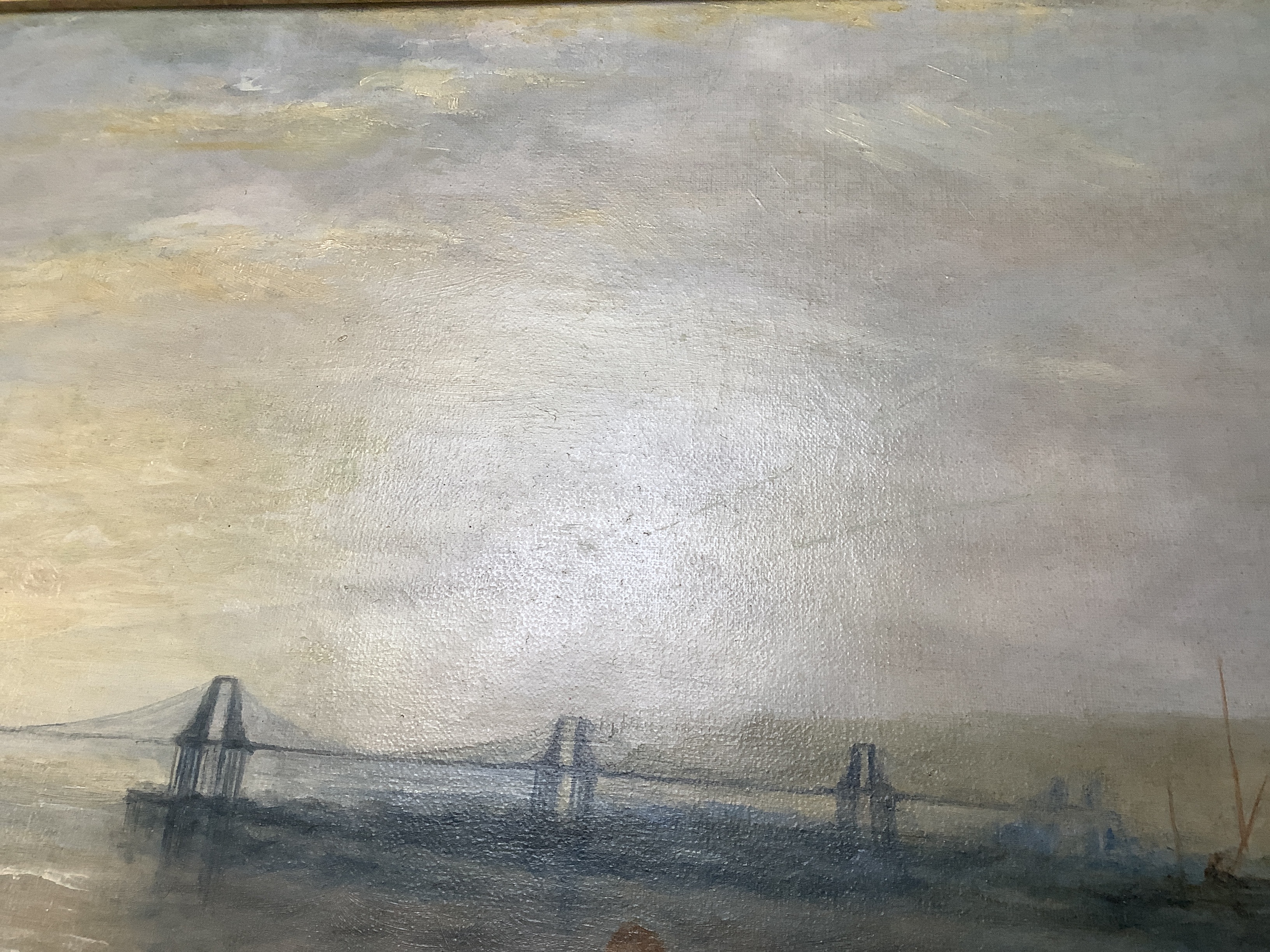 After J.M.W Turner (1775-1851), oil on canvas, The Chain Pier, Brighton, unsigned, 32 x 70cm